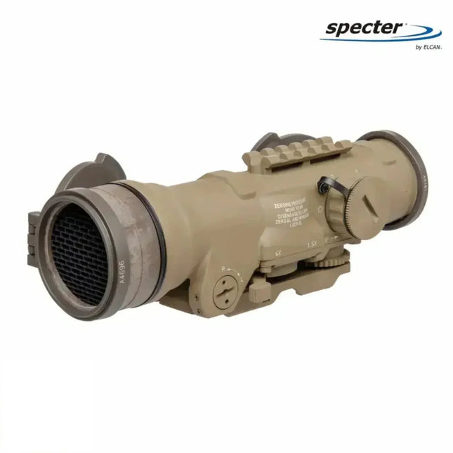 ELCAN SpecterDR 1.5x/6x Rifle Scope 7.62 BDC w/Flip Covers, ARD & A.R.M.S. Levers FDE - DFOV6-T265-C20 LPVO Rifle Scope ELCAN SpecterDR 