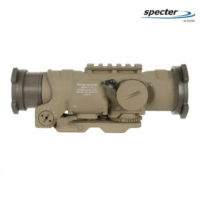 ELCAN SpecterDR 1x/4x Rifle Scope 5.56 BDC w/Flip Covers, ARD & A.R.M.S. Levers FDE - DFOV4-T265-C10 LPVO Rifle Scope ELCAN SpecterDR 